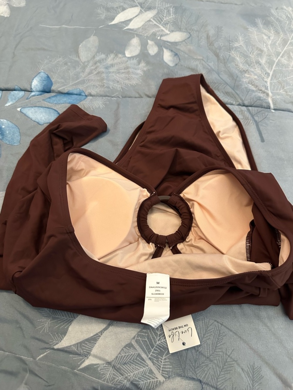 NWTS Cupshe Brown Long-Sleeve One-Piece Swimsuit with Front Ring Cutout Sz M - Picture 8 of 8